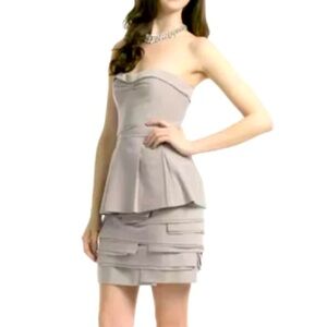 BCBGMaxAzria Strapless Layered Ruffles Cream Mini Dress Minimalist Classic